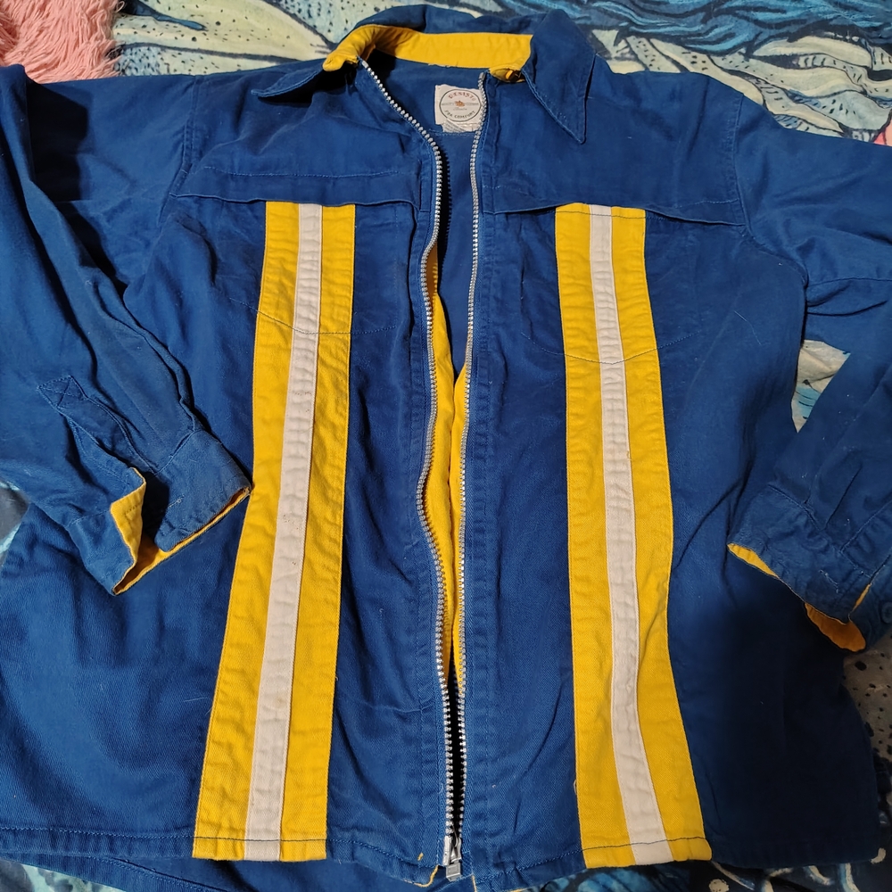 RESIST Vintage HeavyCotton Zip Up Blue Yellow Striped Jacket/SZ L/90s Y2K Unisex - Picture 2 of 16